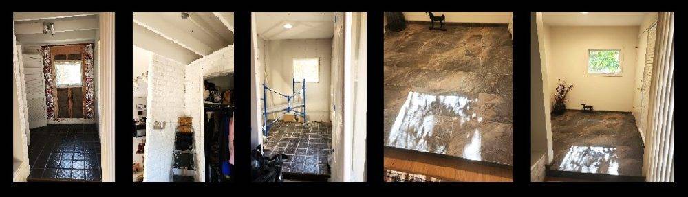 before and after process of a foyer renovation