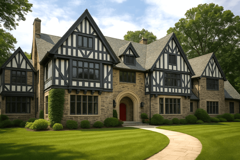 tudor style home after new paint
