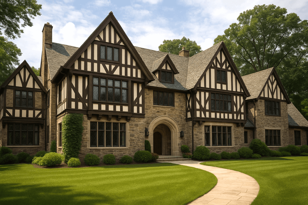 before repaint of tudor style home